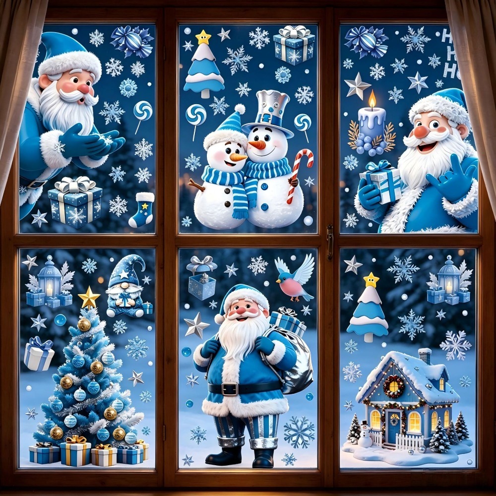 Snowflake Window Decal - Christmas Window Stickers Winter Snowman Santa